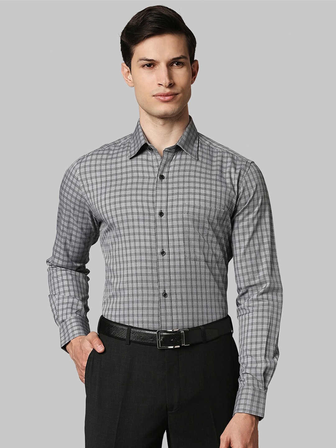 

Raymond Men Grey Checked Full Sleeve Casual Shirt
