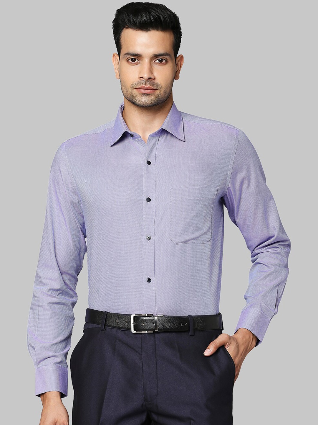 

Raymond Men Violet-Colored Solid Organic Cotton Formal Shirts