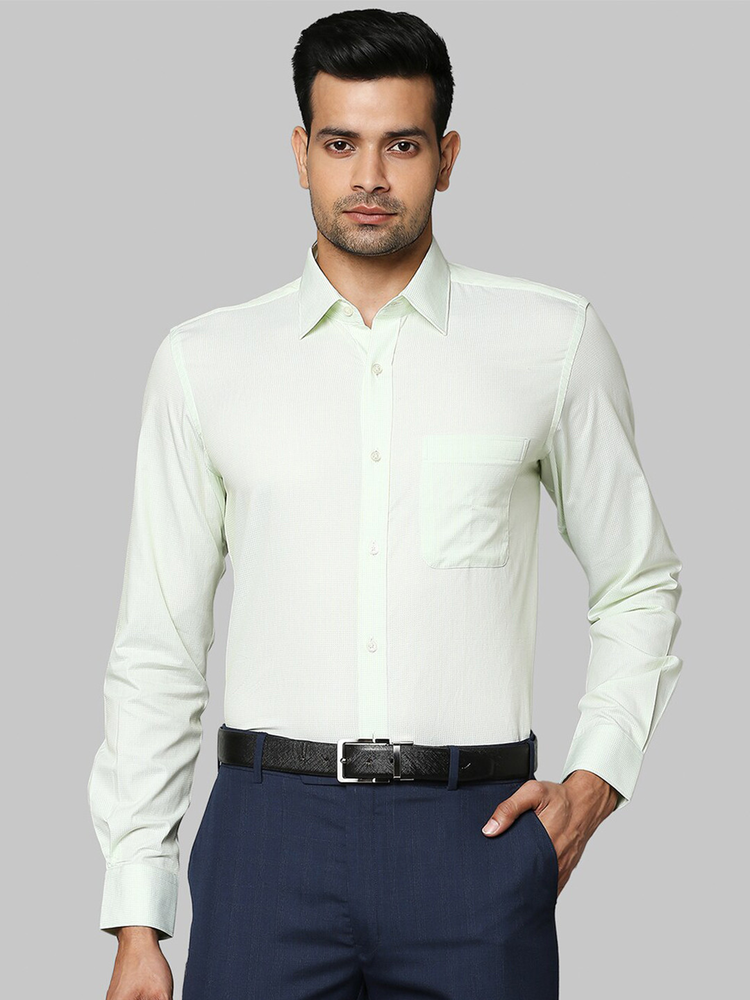 

Raymond Men Medium Green Solid Cotton Formal Shirts