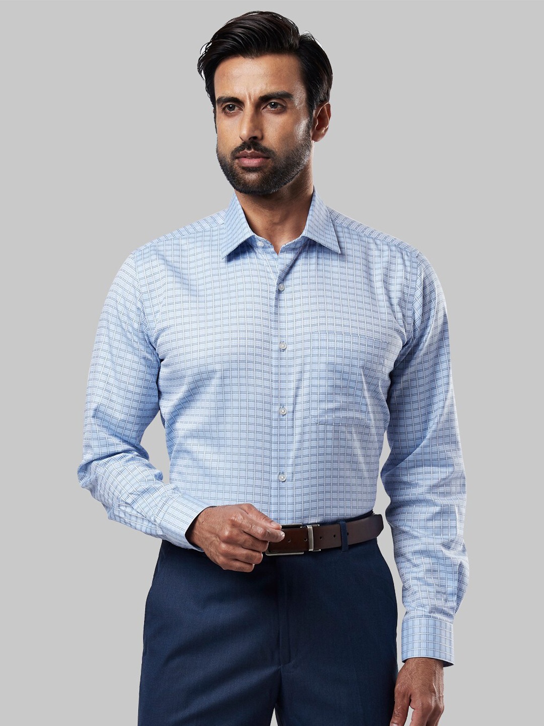 

Raymond Men Blue Checked Formal Shirt