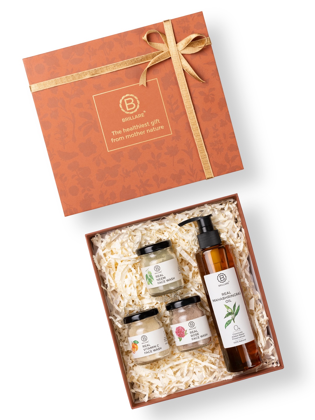 

BRILLARE Nature's Basket Luxe Gift Box-Neem, Vitamin C, Rose Face Wash & Mahabhringraj Oil, Orange