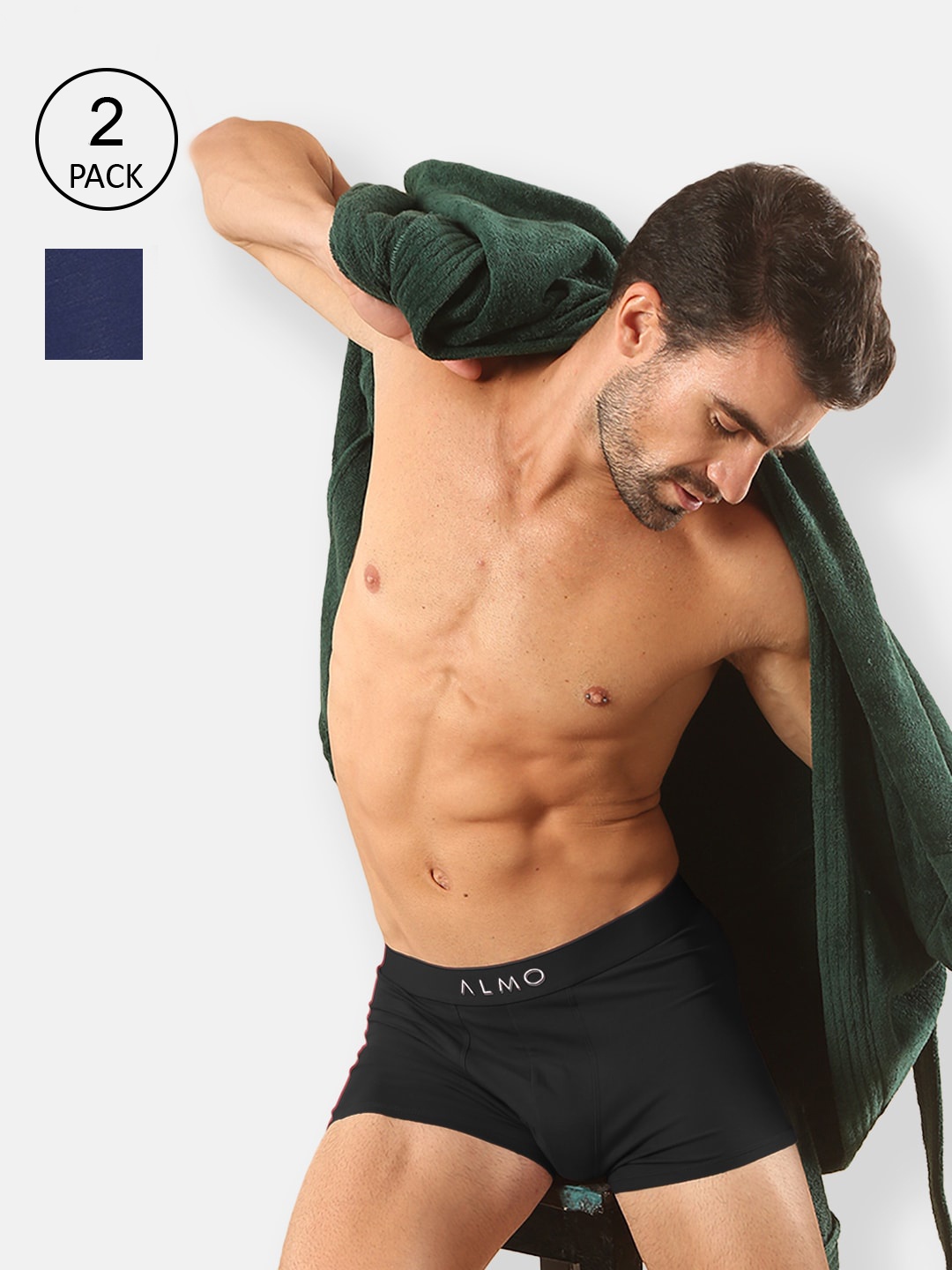 

Almo Wear Men Pack Of 2 Solid Cotton Slim-Fit Trunks Rico-T-BBL, Black