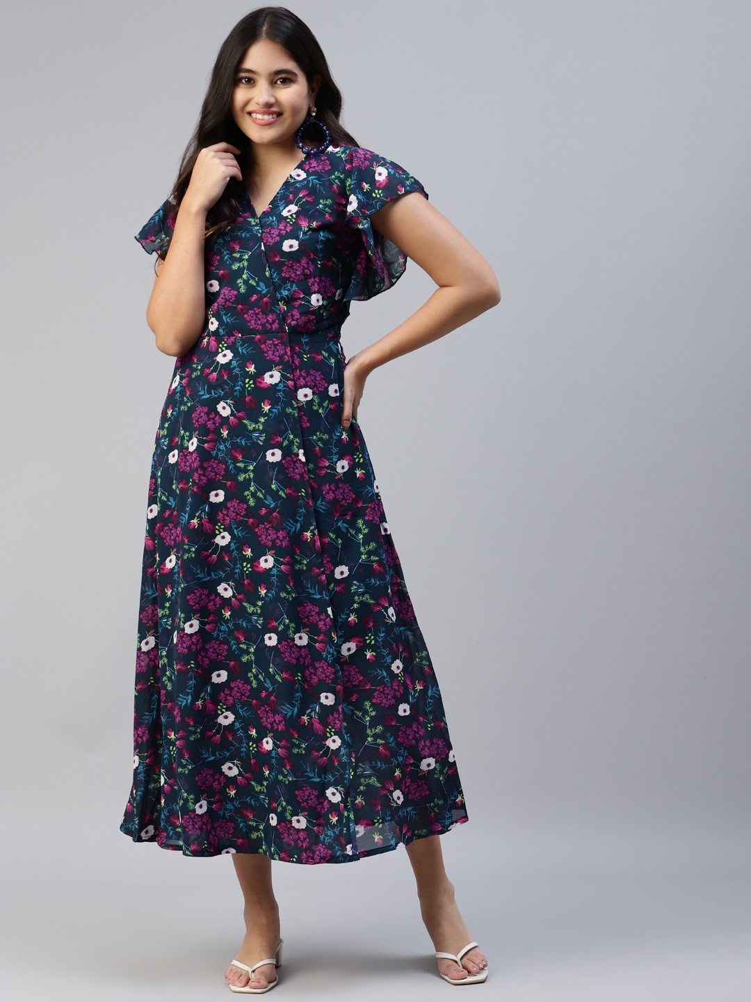 

plusS Women Black Floral Maxi Dress