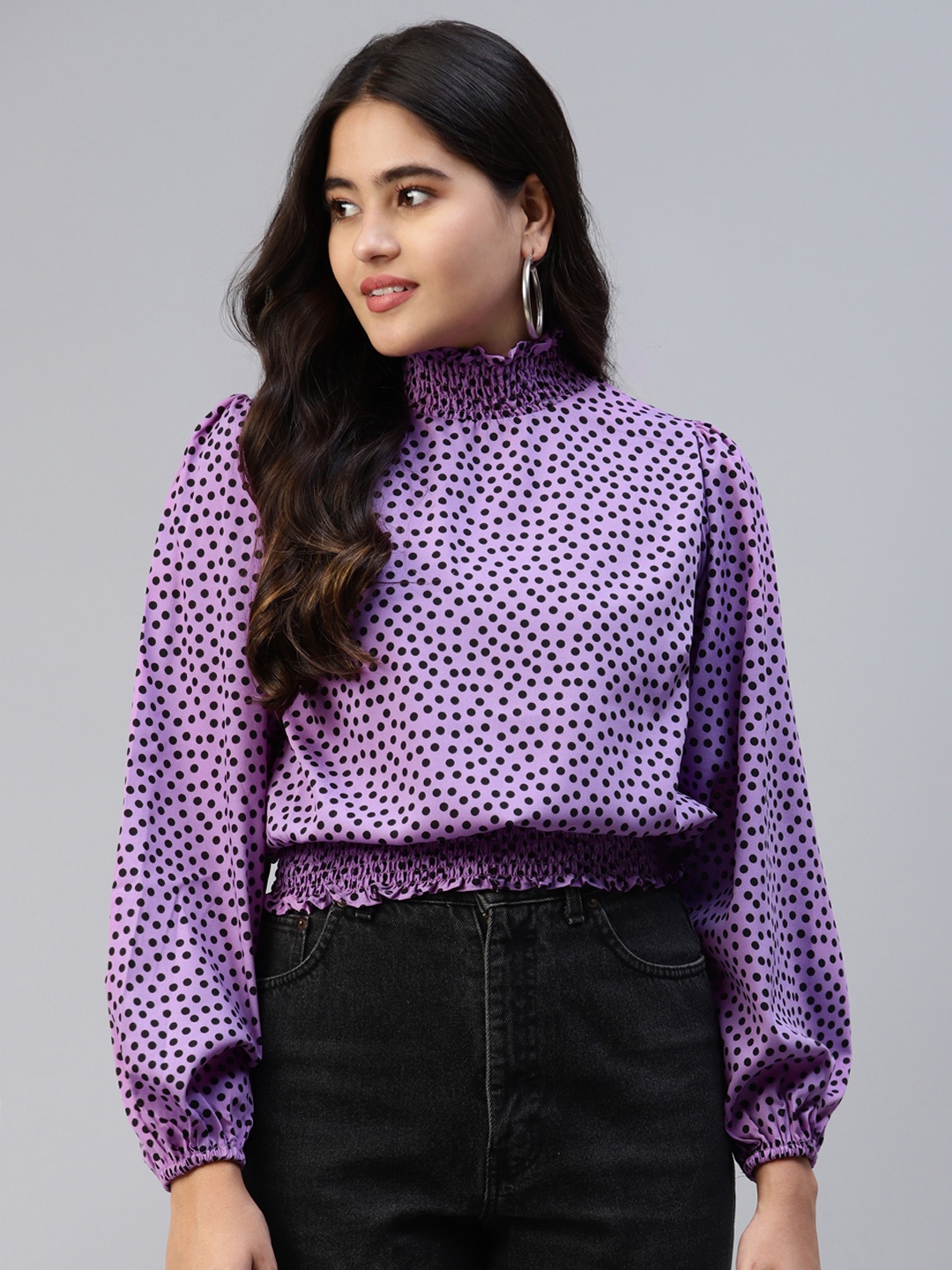 

plusS Women Mauve Polka Dots Printed Top