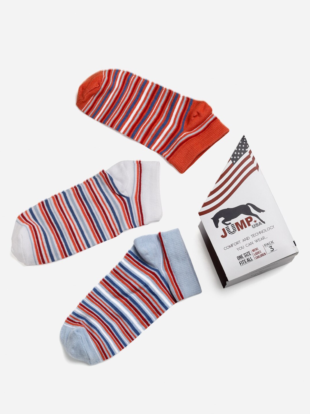 

JUMP USA Women Pack of 3 Assorted Ankle Length Cotton Socks, Red