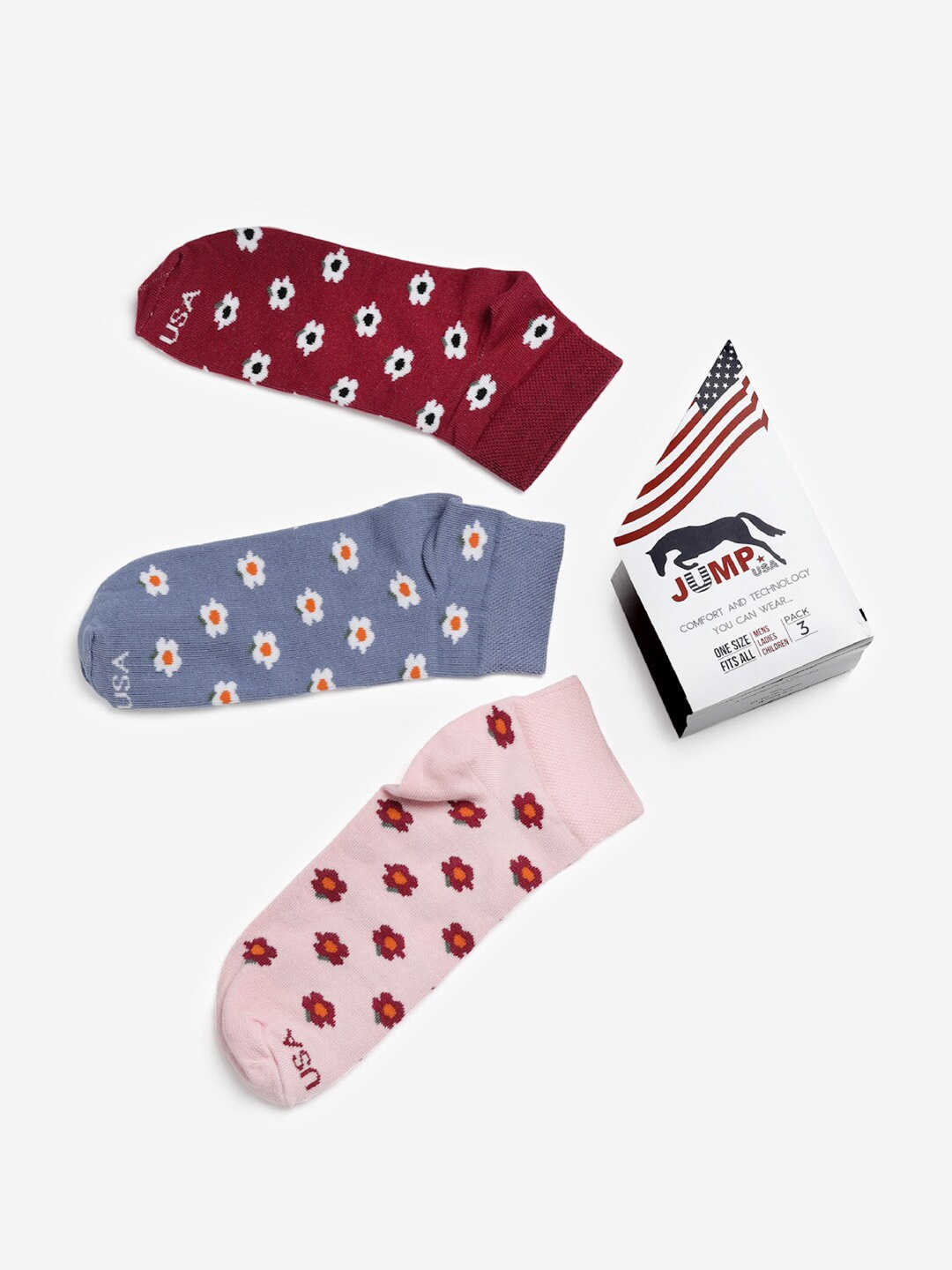 

JUMP USA Women Pack of 3 Assorted Ankle-Length Socks