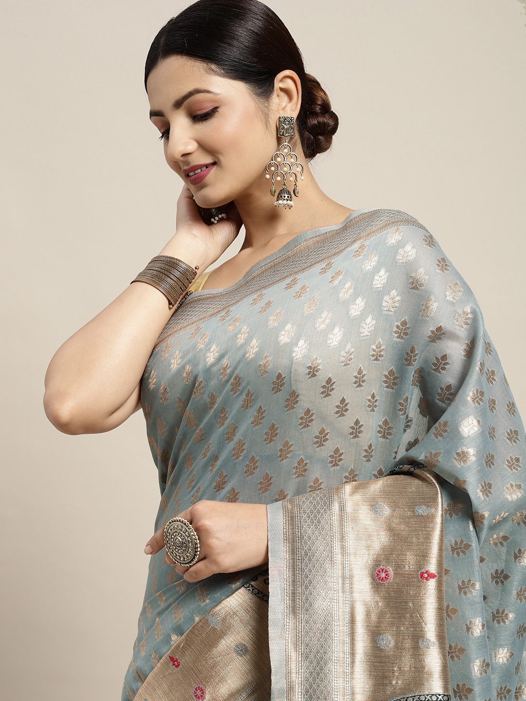 

Saree mall Grey & Golden Silk Cotton Woven Design Banarasi Saree