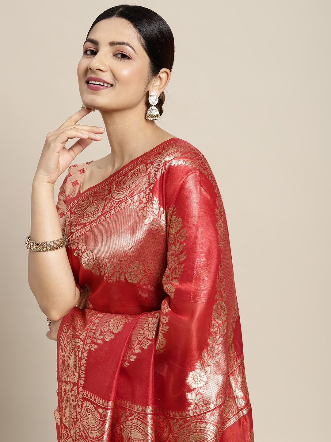

Saree mall Red & Golden Woven Design Banarasi Saree