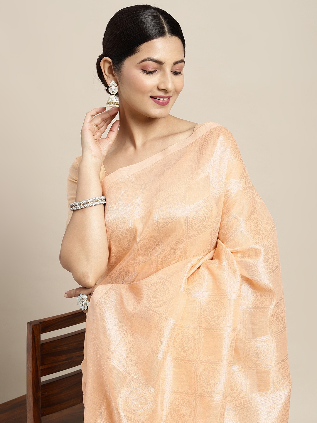 

Saree mall Cream-Coloured & Golden Woven Design Patola Saree