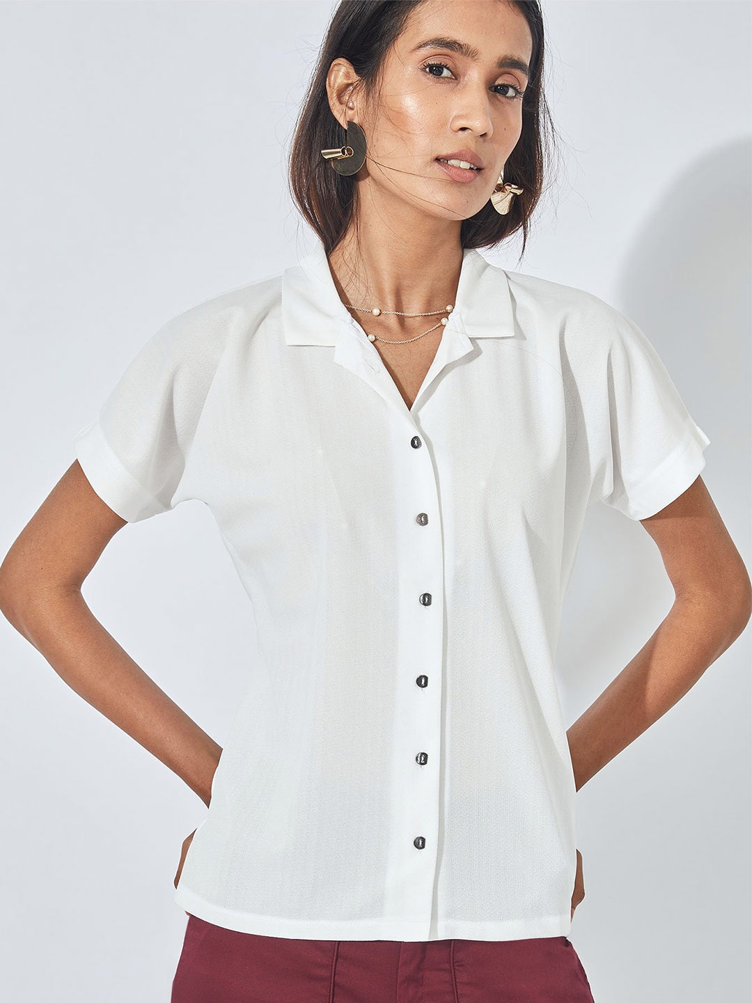 

The Label Life Women White Knit Button Down Shirt