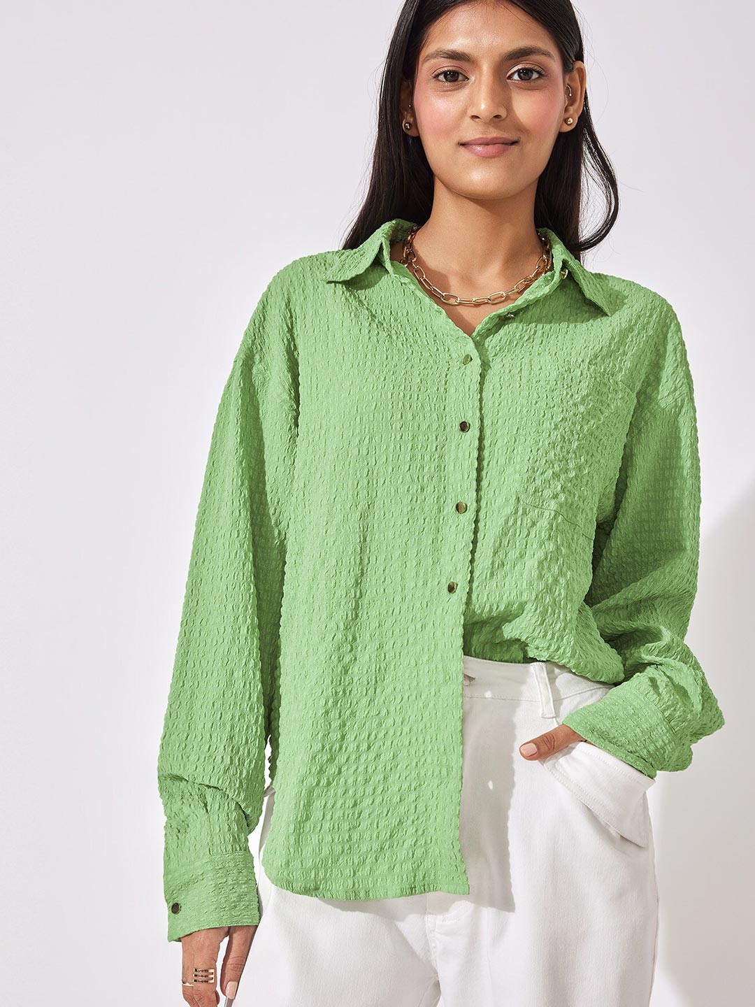 

The Label Life Women Green Leaf Oversized Shirt