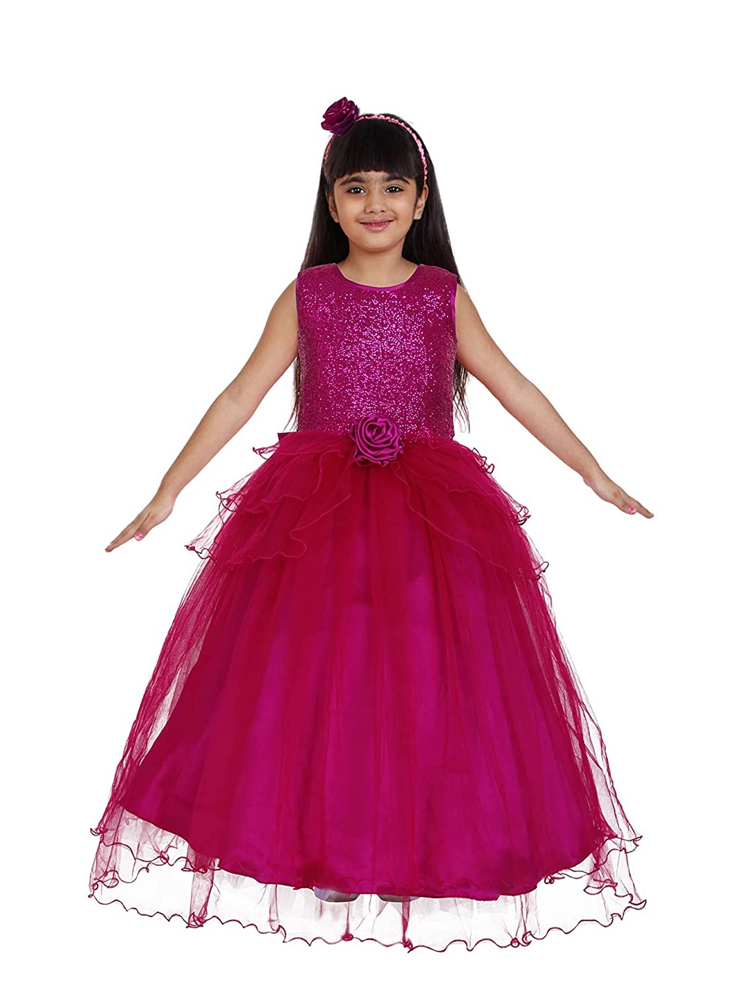 

SOFYANA Girls Rani Pink Satin Maxi Princes Gown Dress