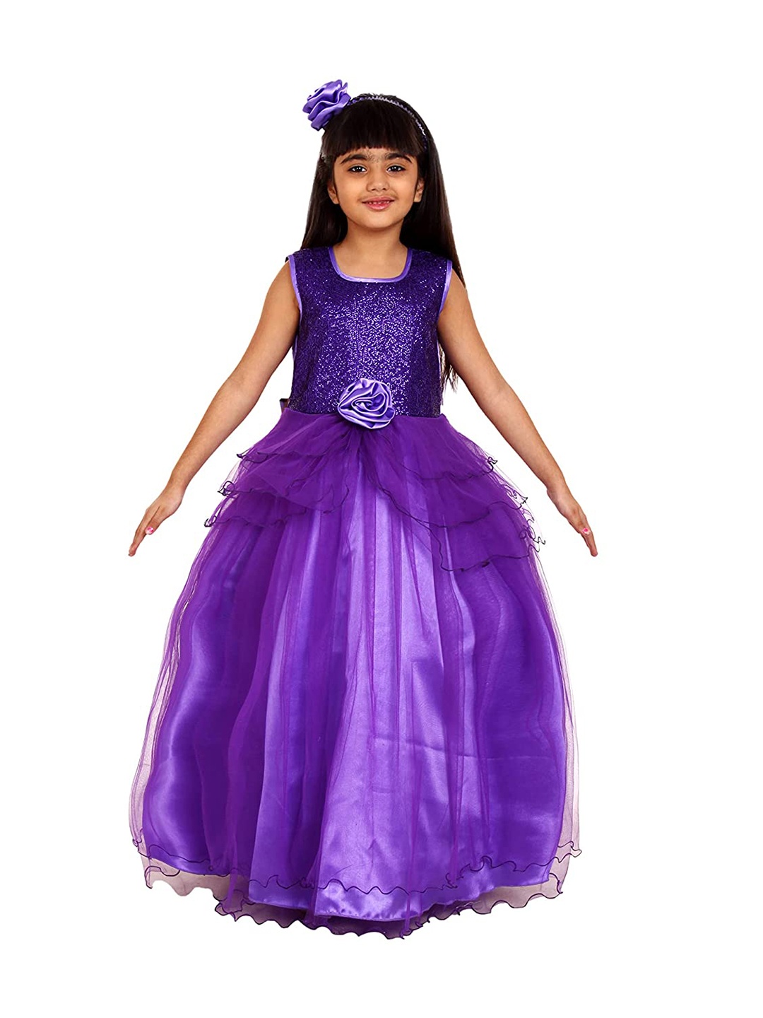 

SOFYANA Lavender Sequinned Embellished Belted Satin Maxi Gown Dress