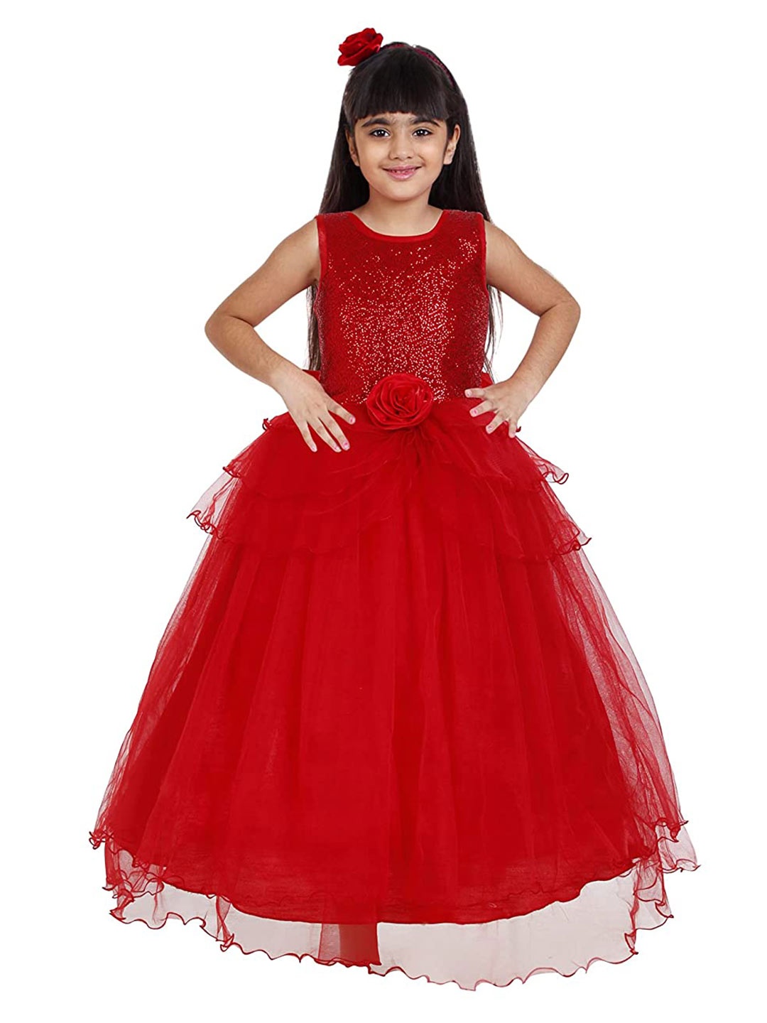 

SOFYANA Red Embellished Satin Maxi Dress