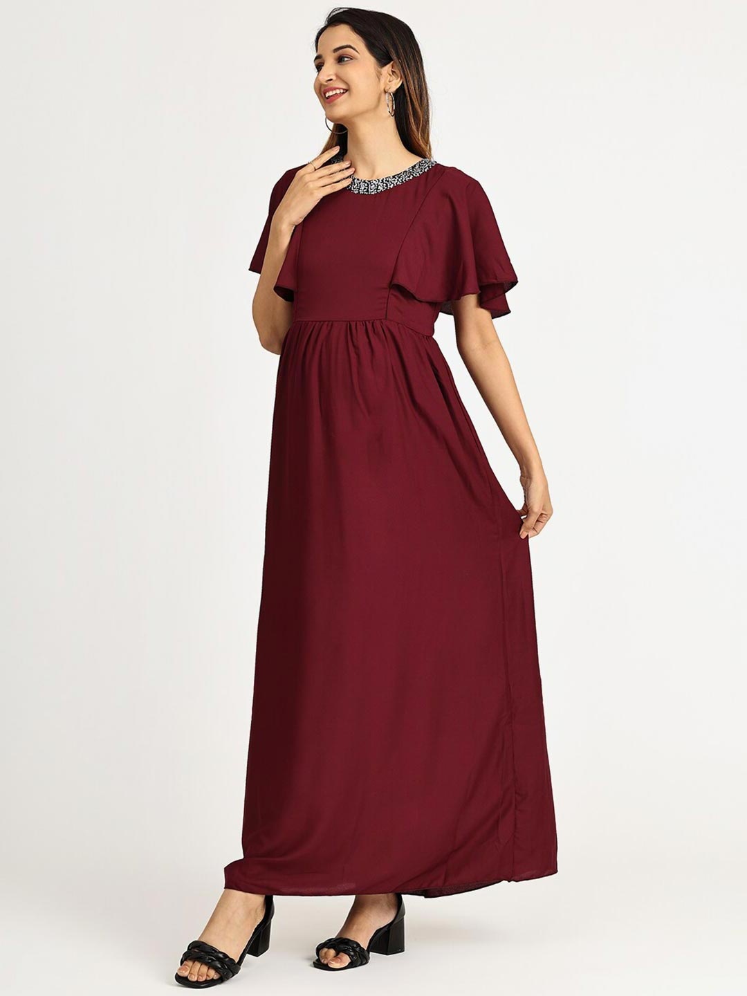 

The Mom Store Maroon Georgette Maxi Dress