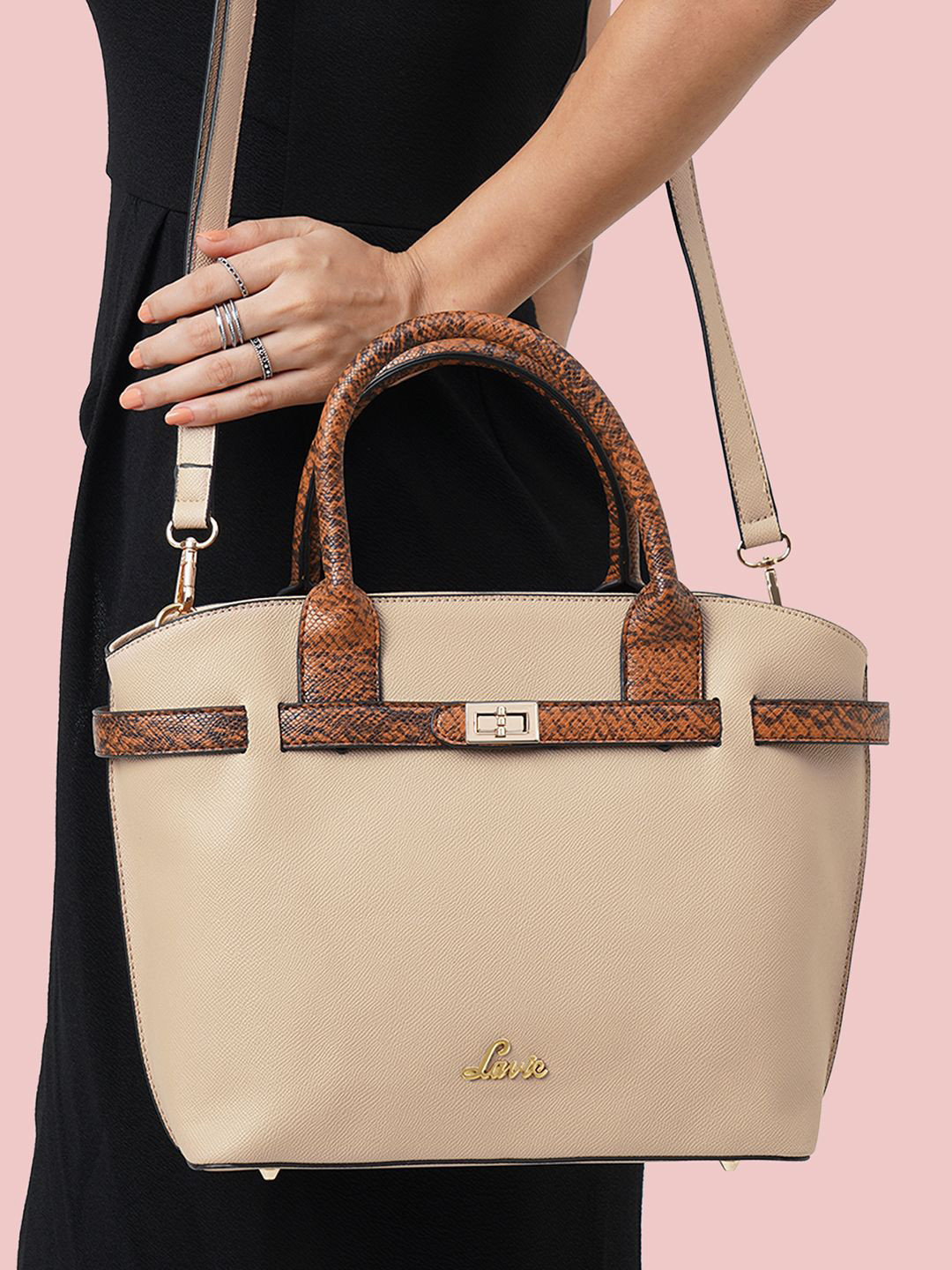 

Lavie Pyth Fally Women Beige Medium Satchel Handbag