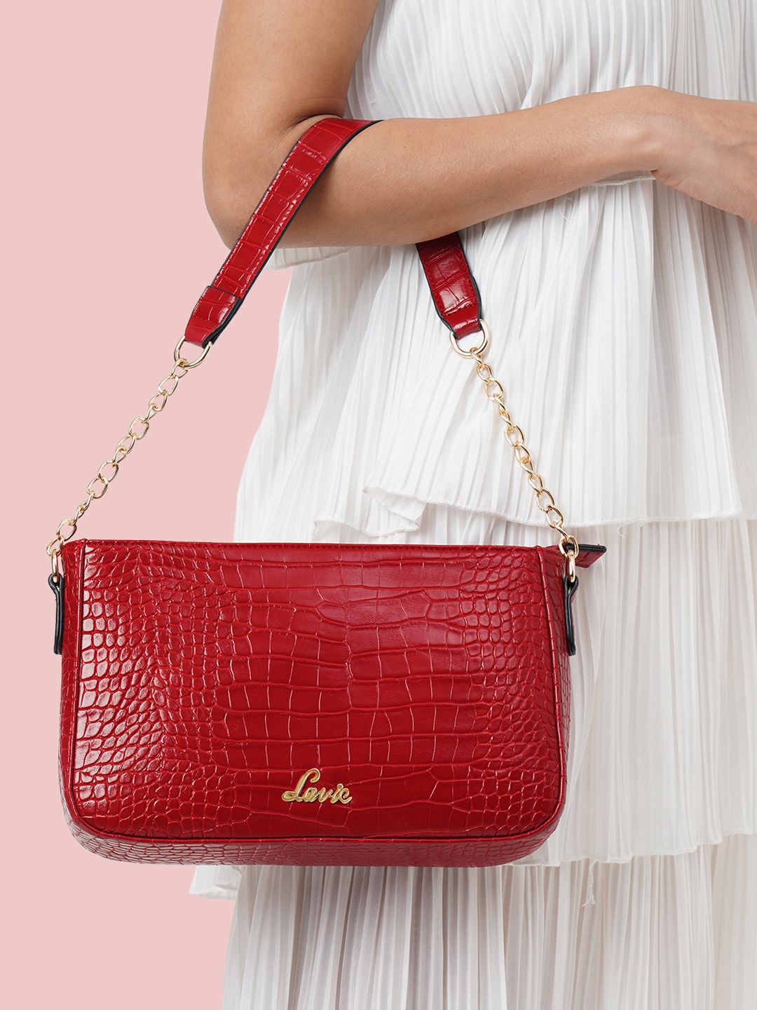 

Lavie Glossy Blixen Red Animal Textured Structured Handheld Bag