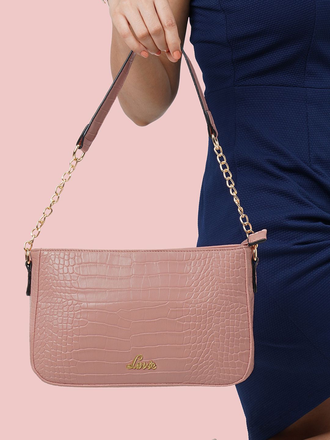 

Lavie Glossy Blixen Pink Animal Textured Structured Handheld Bag