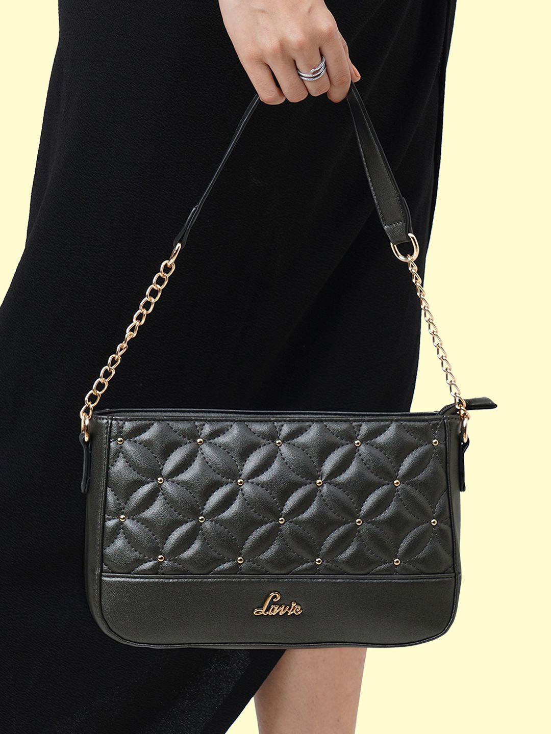 

Lavie Star Blixen Black Quilted Structured Shoulder Bag