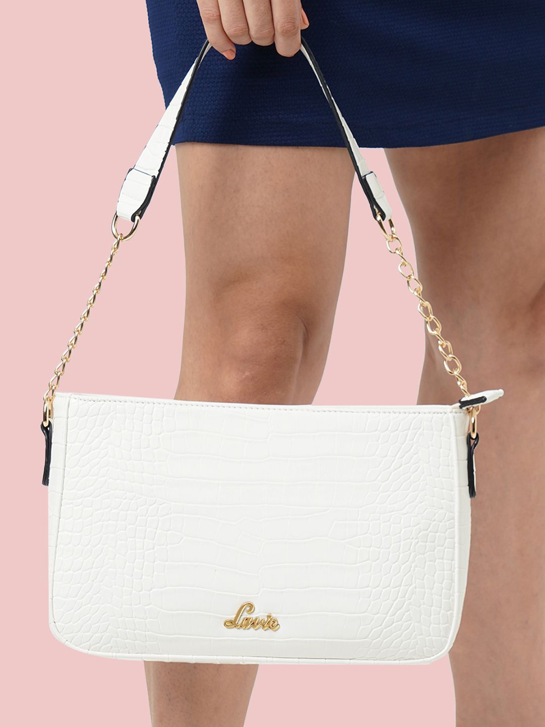 

Lavie Glossy Blixen White Animal Textured Structured Handheld Bag