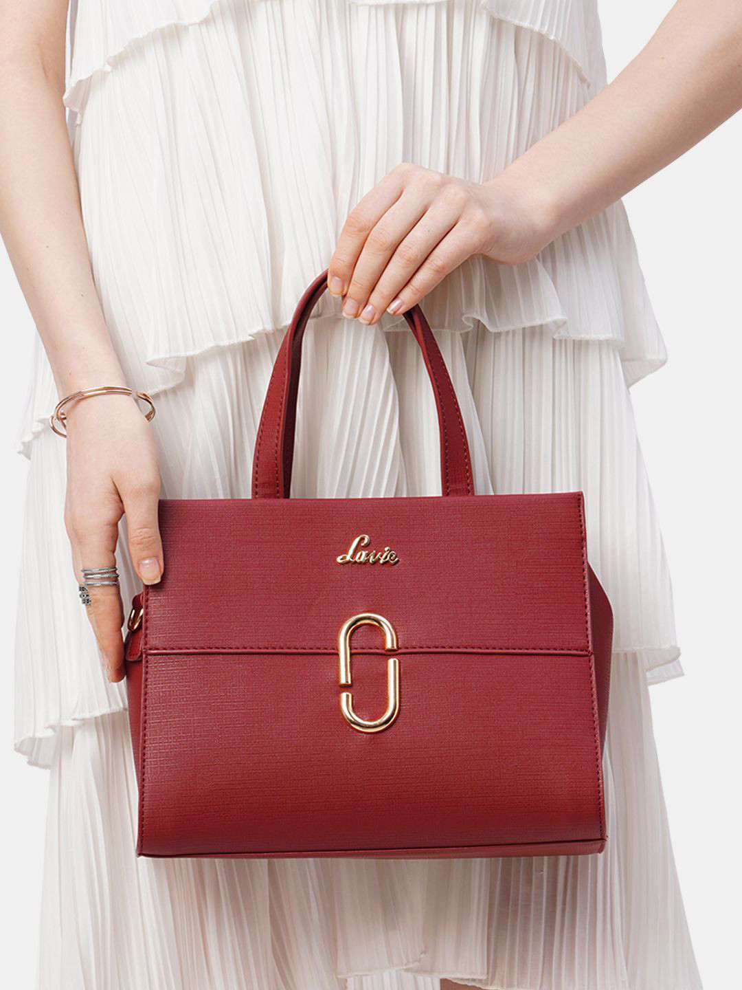 

Lavie Gehry Burgundy Solid Structured Handheld Bag, Red