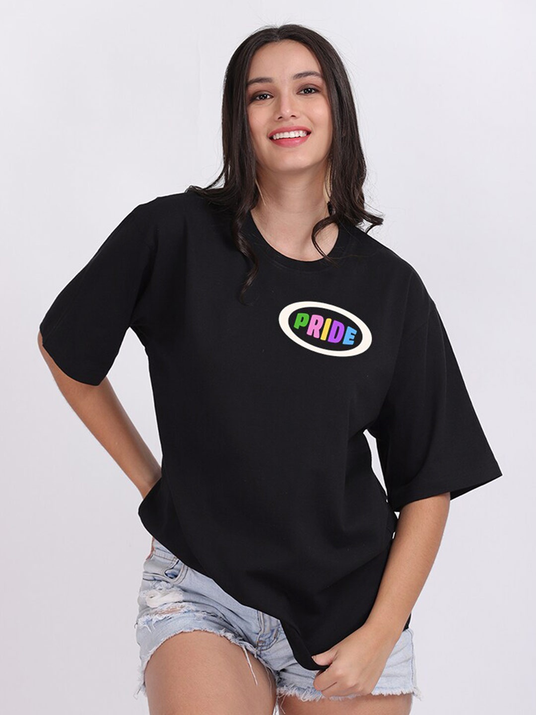 

Mad Over Print Women Black Pride Typography Placement Print Oversized T-shirt