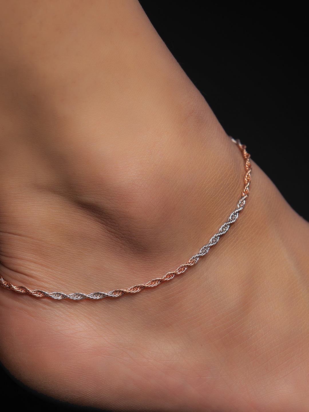 

Zavya 925 Sterling Silver Rhodium Plated Anklet, Rose gold