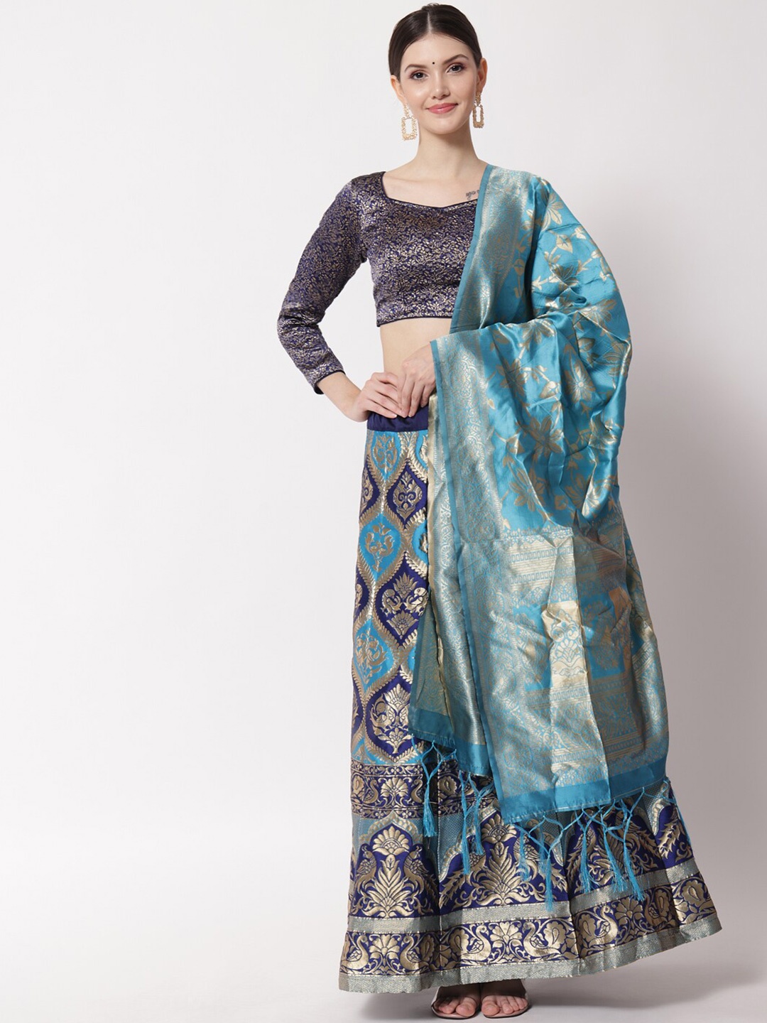 

DIVASTRI Turquoise Blue Ready to Wear Lehenga & Unstitched Blouse With Dupatta
