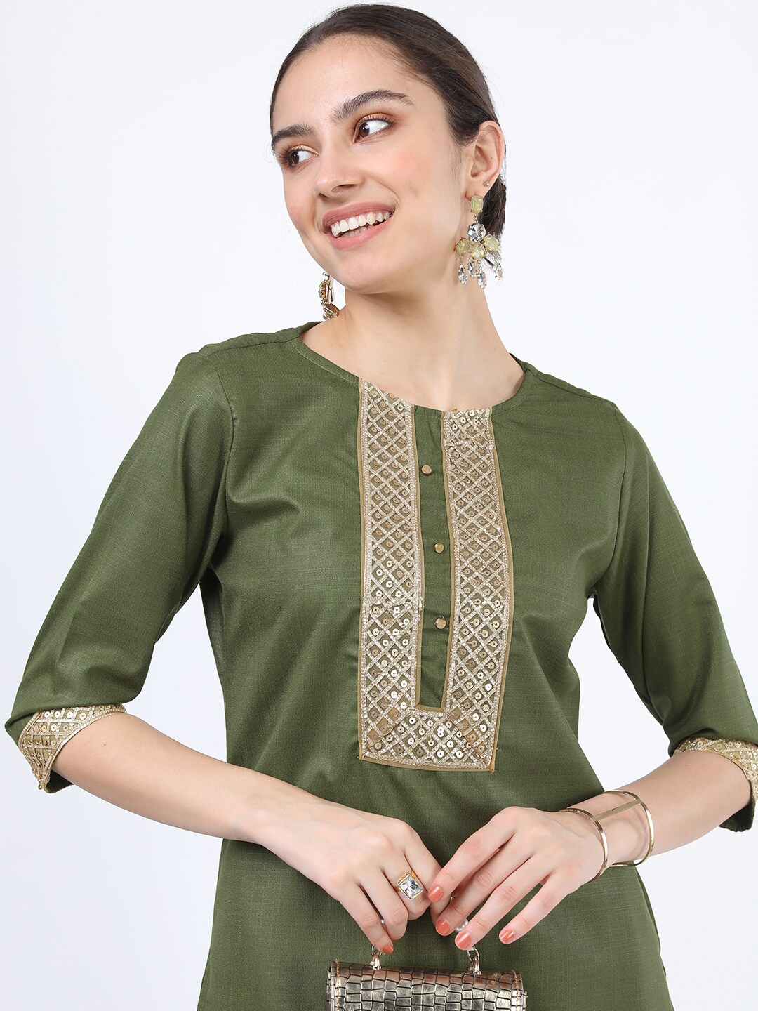 

KETCH Women Green Yoke Design Straight Kurta With Palazzos