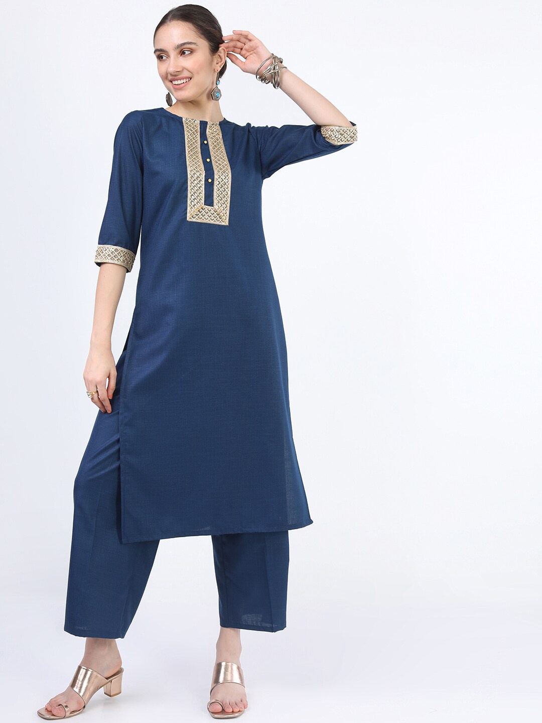 

KETCH Women Teal Solid Kurta with Trousers