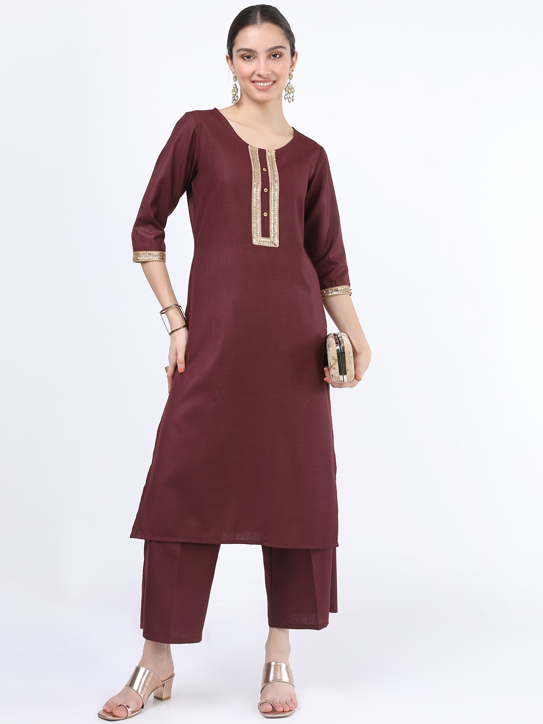 

KETCH Women Burgundy Sequinned Kurta With Palazzo