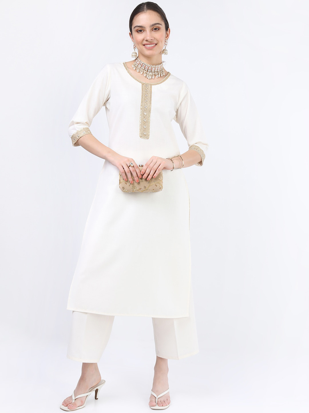 

KETCH Women Cream-Coloured Kurta with Trousers