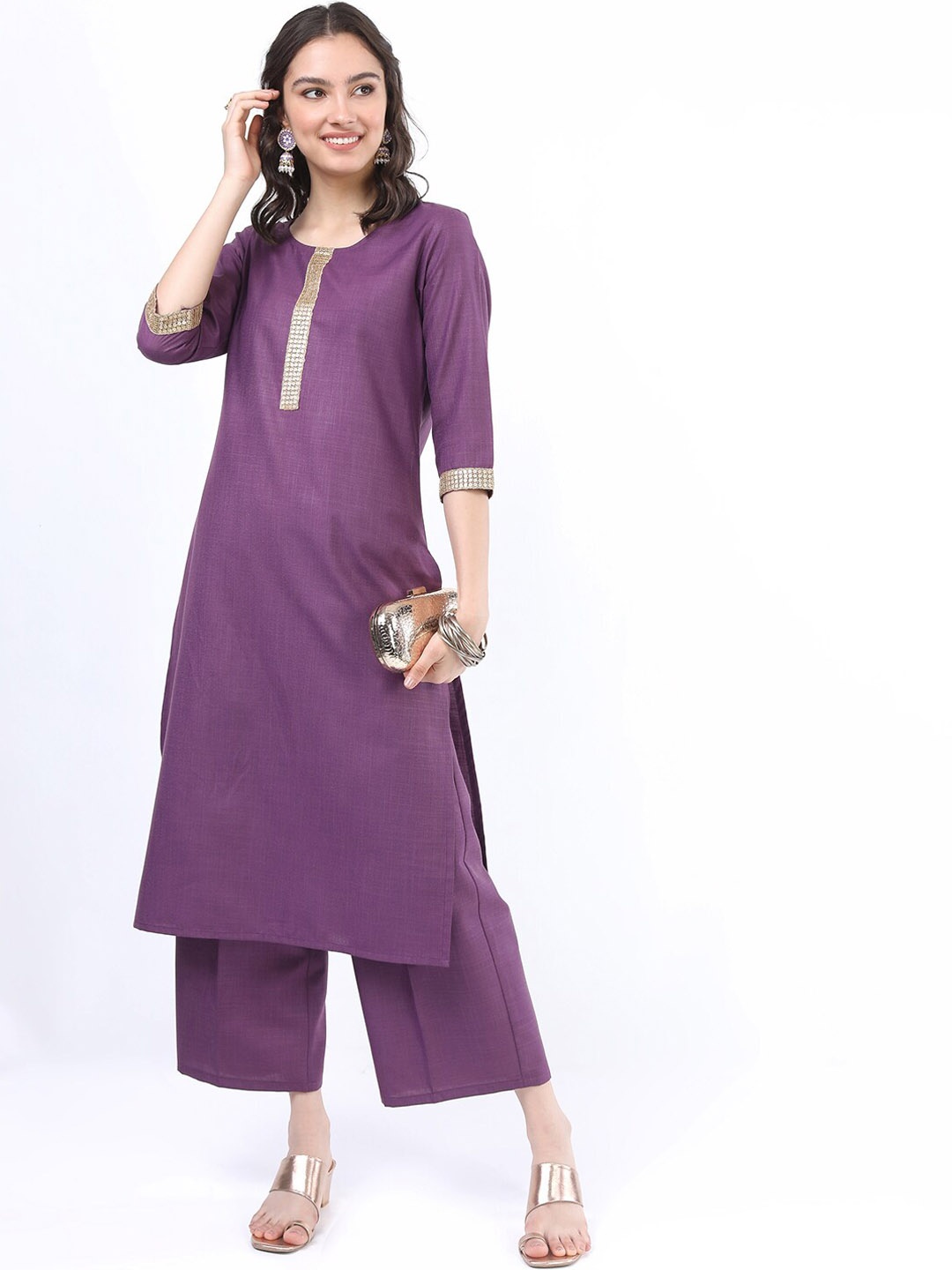 

KETCH Women Purple Straight Kurta With Palazzos