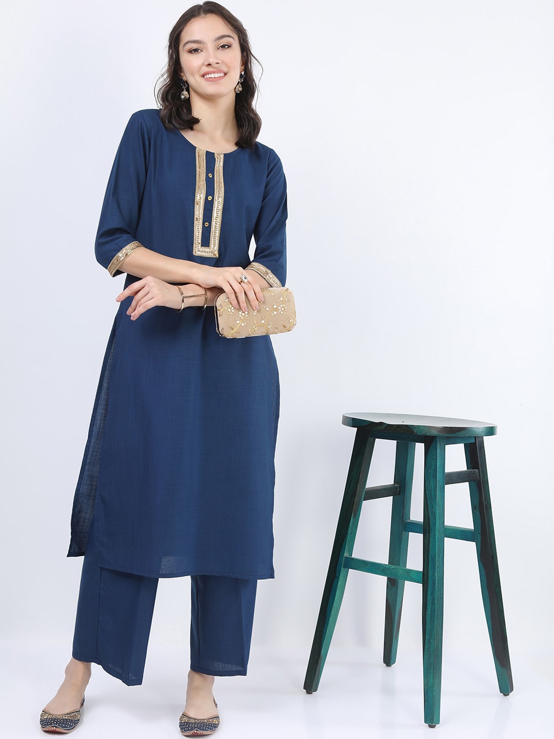 

Ketch Women Teal Yoke Design Straight Kurta With Palazzos