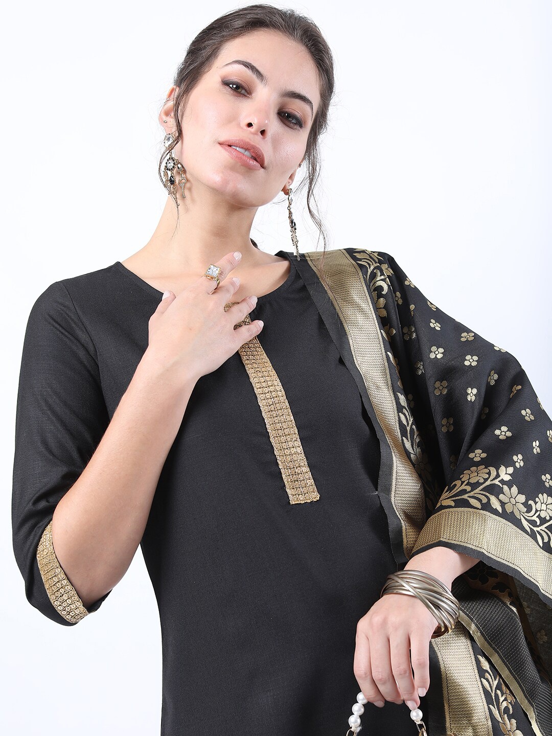 

Ketch Women Black Yoke Design Straight Kurta With Palazzos & With Dupatta