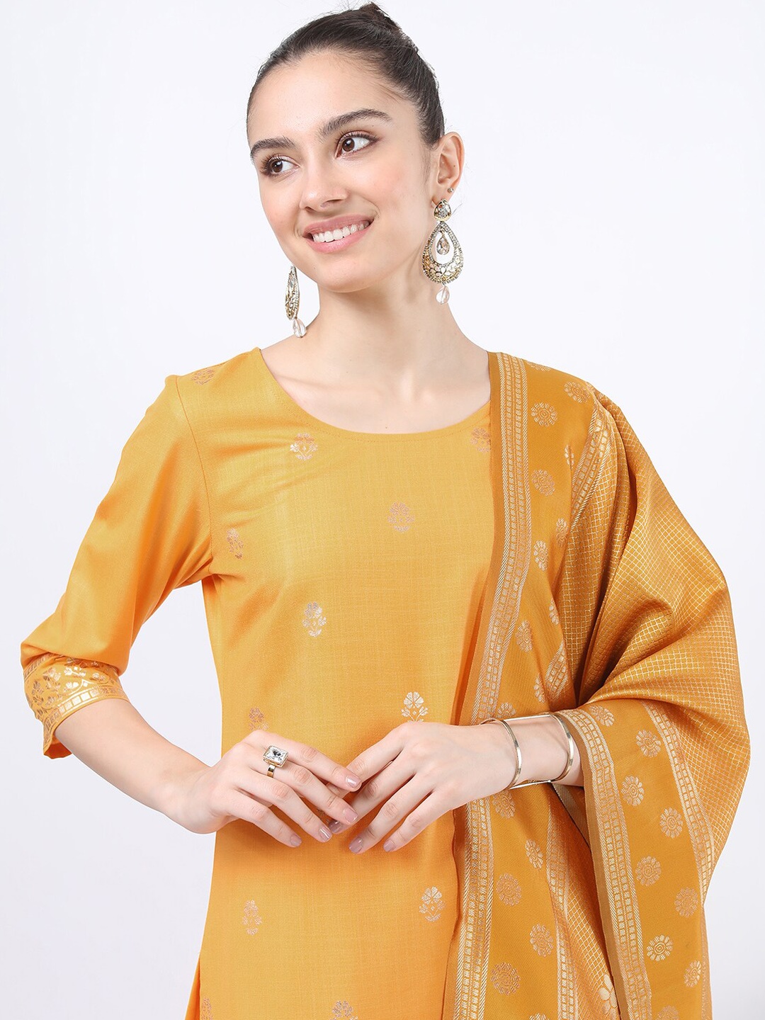 

KETCH Women Yellow Kurta with Palazzos & With Dupatta