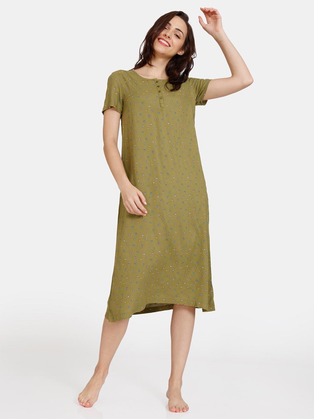 

Zivame Women Green Printed Maxi Nightdress