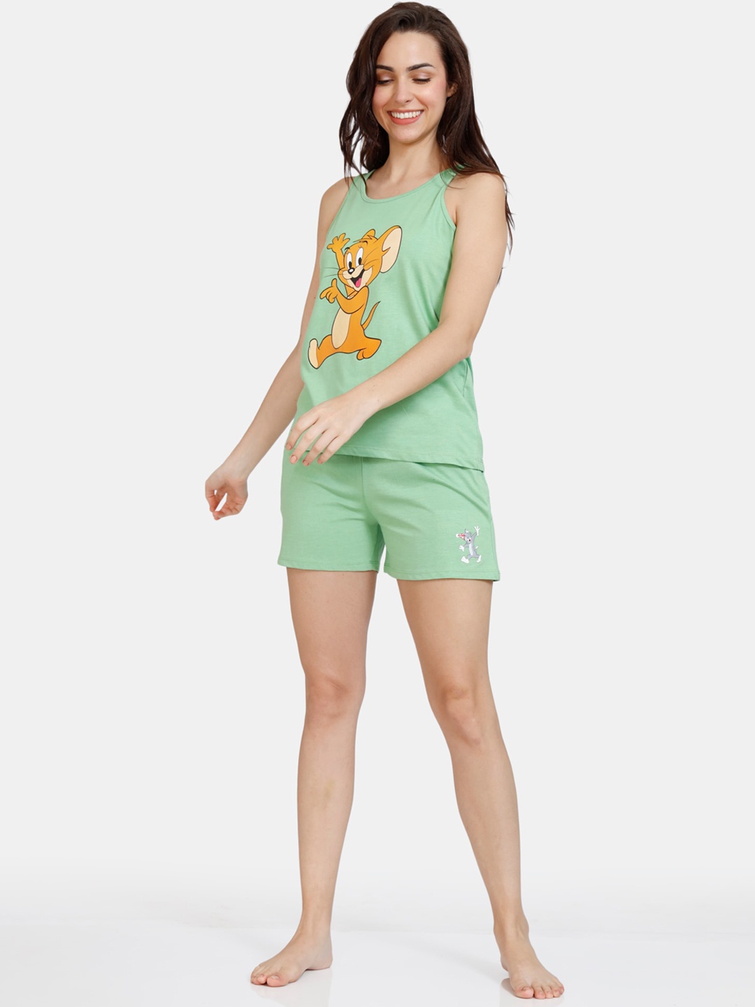 

Zivame Women Green Tom & Jerry Printed Night suit ZI62E2FASHAGREN