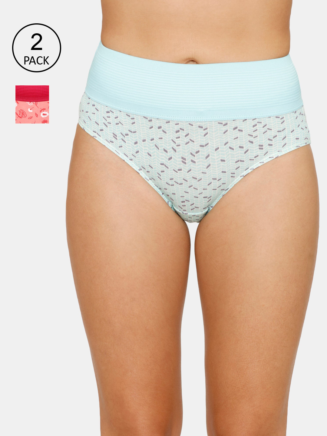 

Zivame Women Pack Of 2 Red & Blue Printed Hipster Briefs