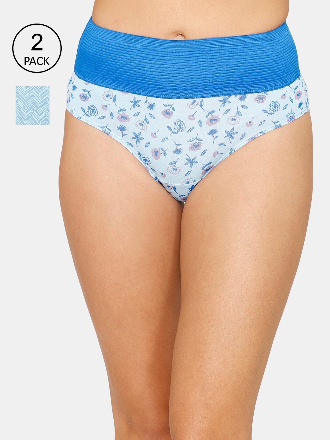 

Zivame Women Pack Of 2 Blue Printed Hipster Briefs