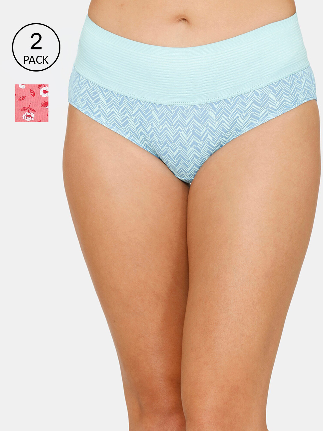 

Zivame Women Pack Of 2 Pink & Blue Printed Hipster Briefs