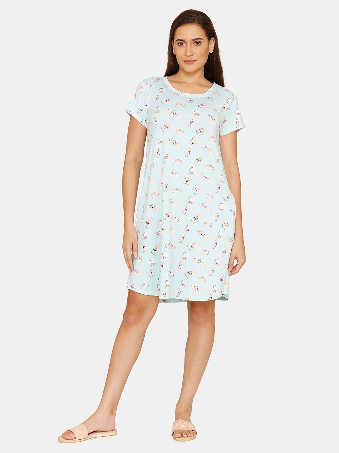 

Zivame Women Blue Printed Nightdress