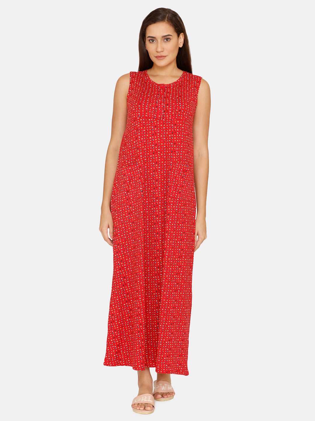 

Zivame Red Printed Maxi Nightdress