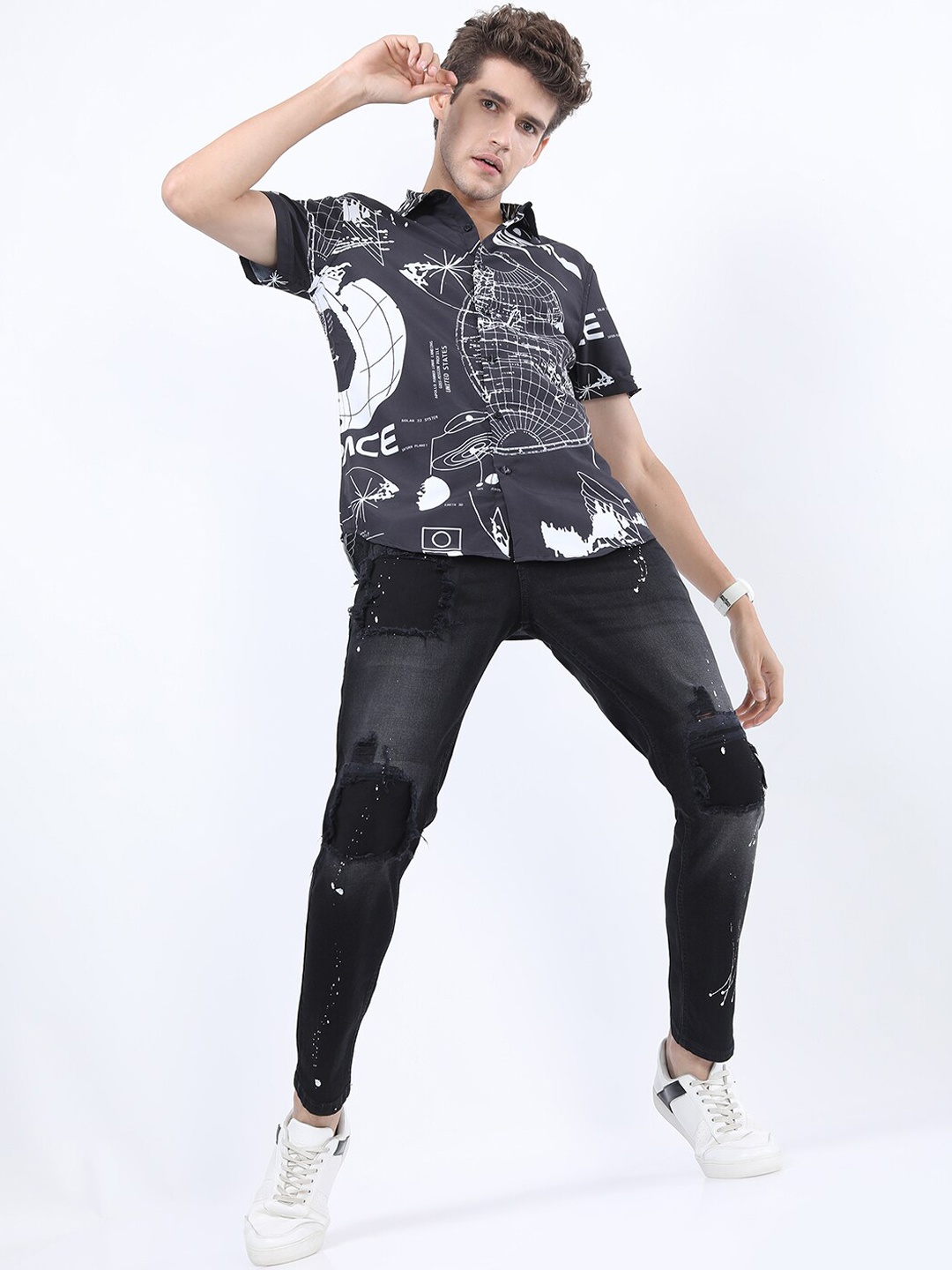 

KETCH Men Black Tapered Fit Ripped Jeans