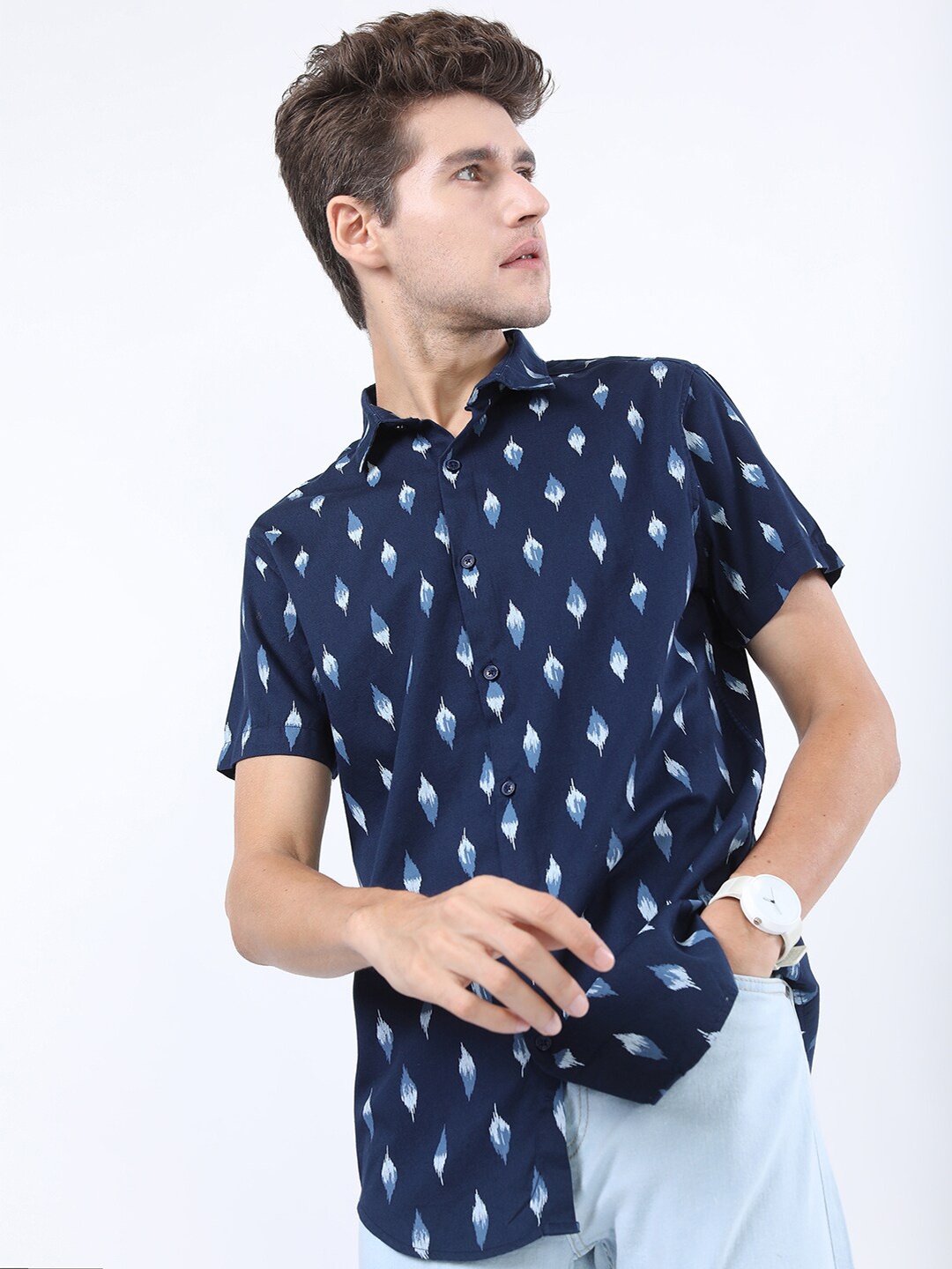 

KETCH Men Navy Blue Slim Fit Printed Casual Shirt