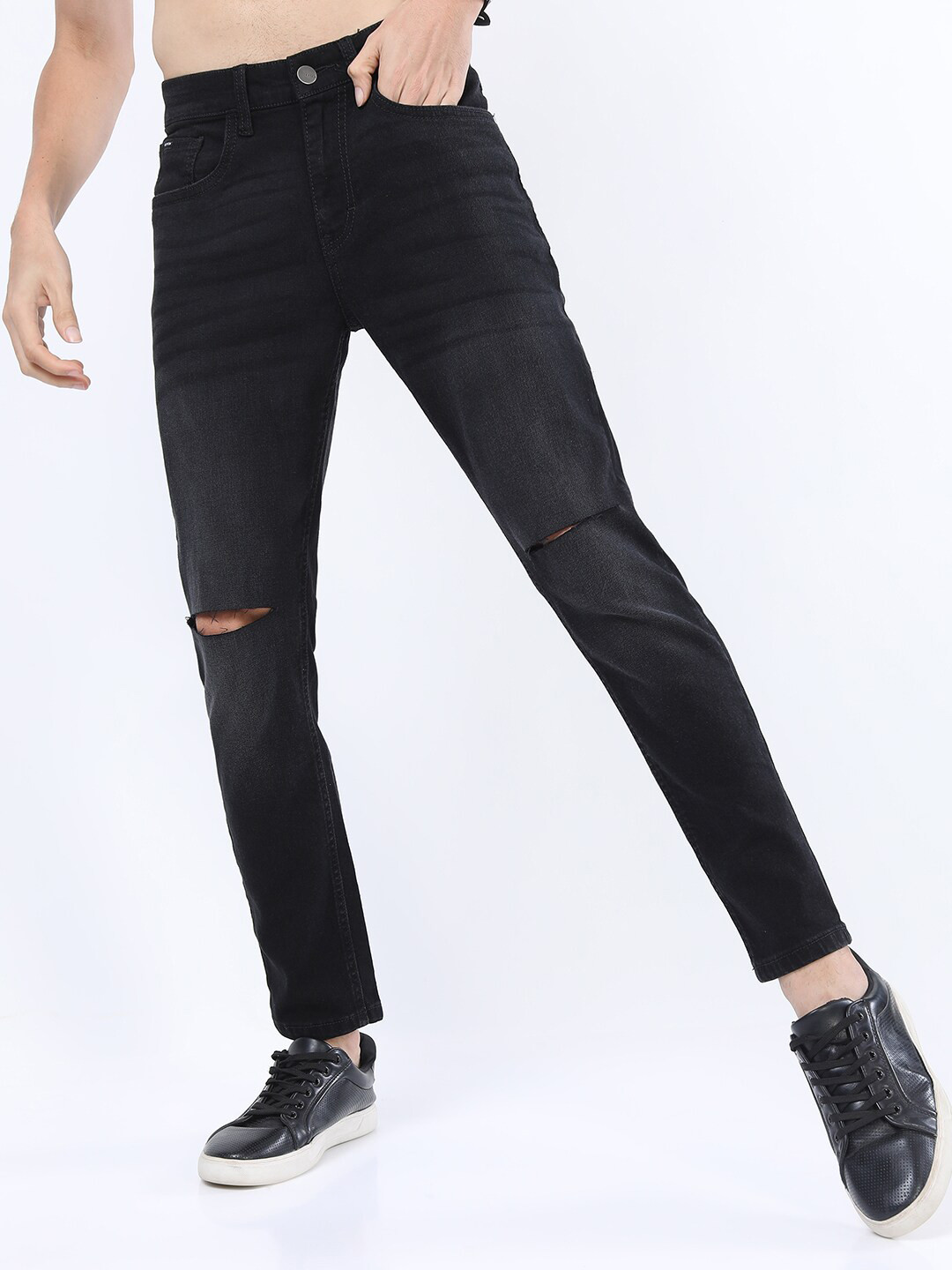 

KETCH Men Black Tapered Fit Slash Knee Stretchable Jeans