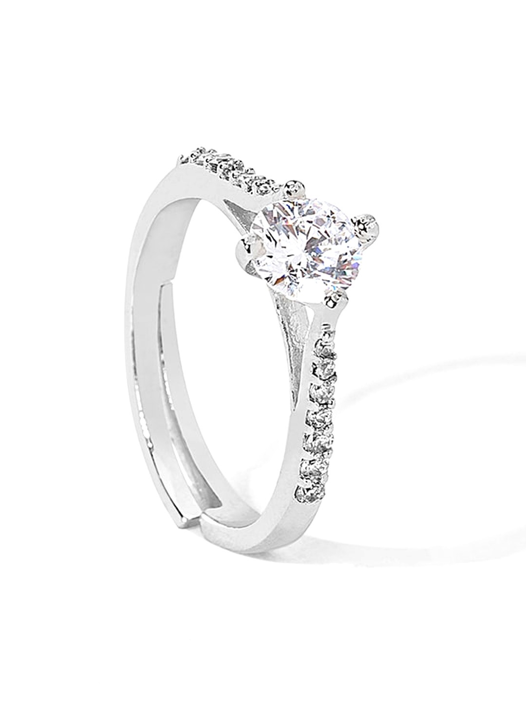 

March by FableStreet 925 Sterling Silver Rhodium-Plated Zircon Adjustable Ring