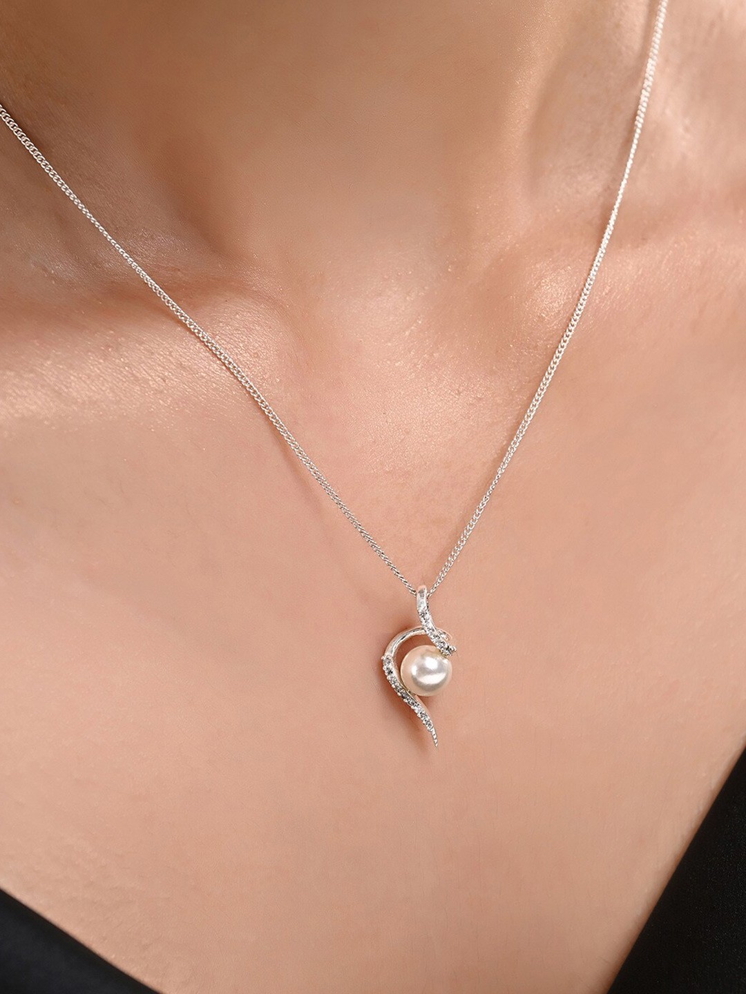

March by FableStreet 925 Sterling Silver Rhodium-Plated Handcrafted Pearl Necklace