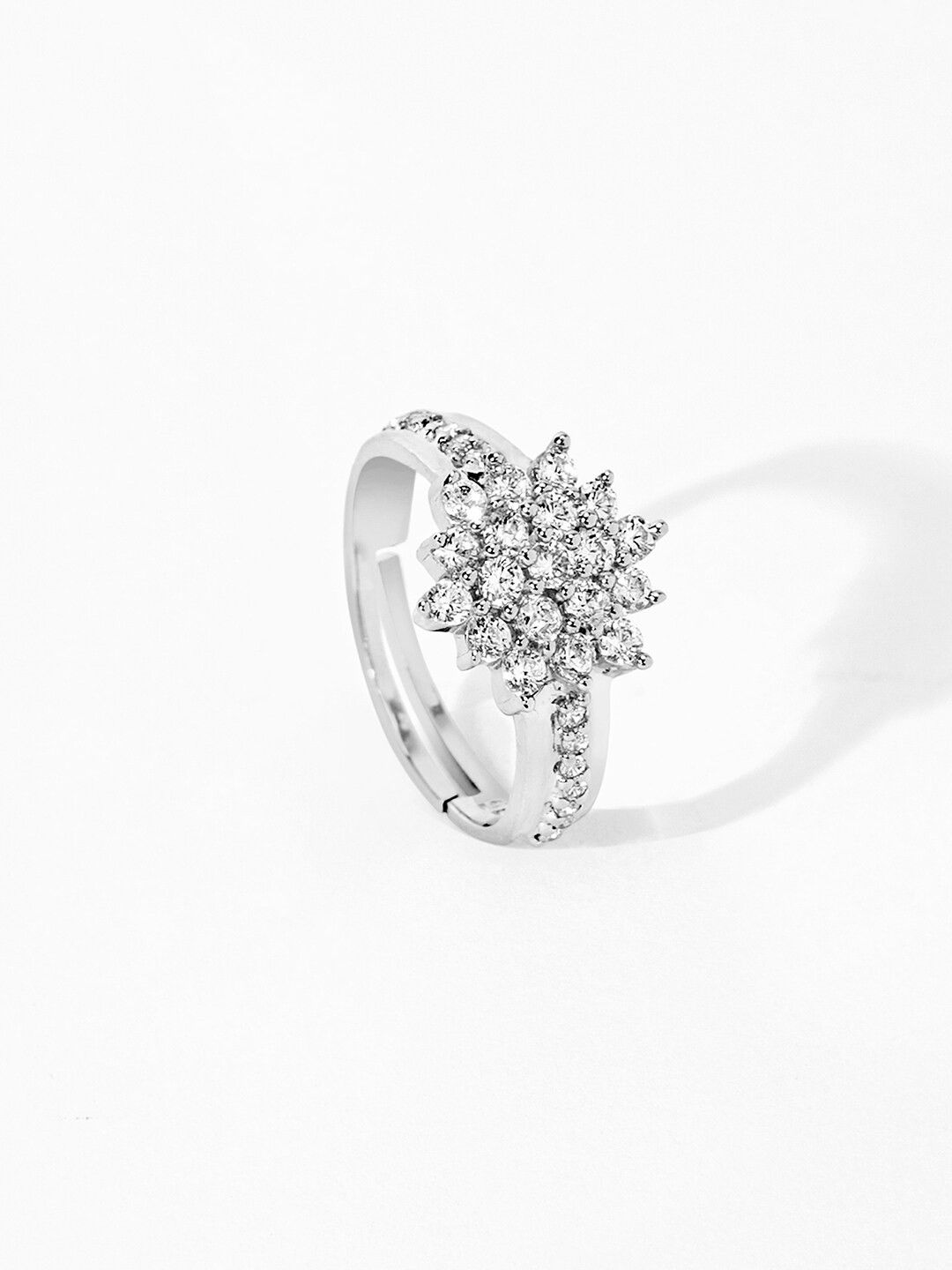 

March by FableStreet 925 Sterling Silver Rhodium-Plated Zircon Adjustable Ring