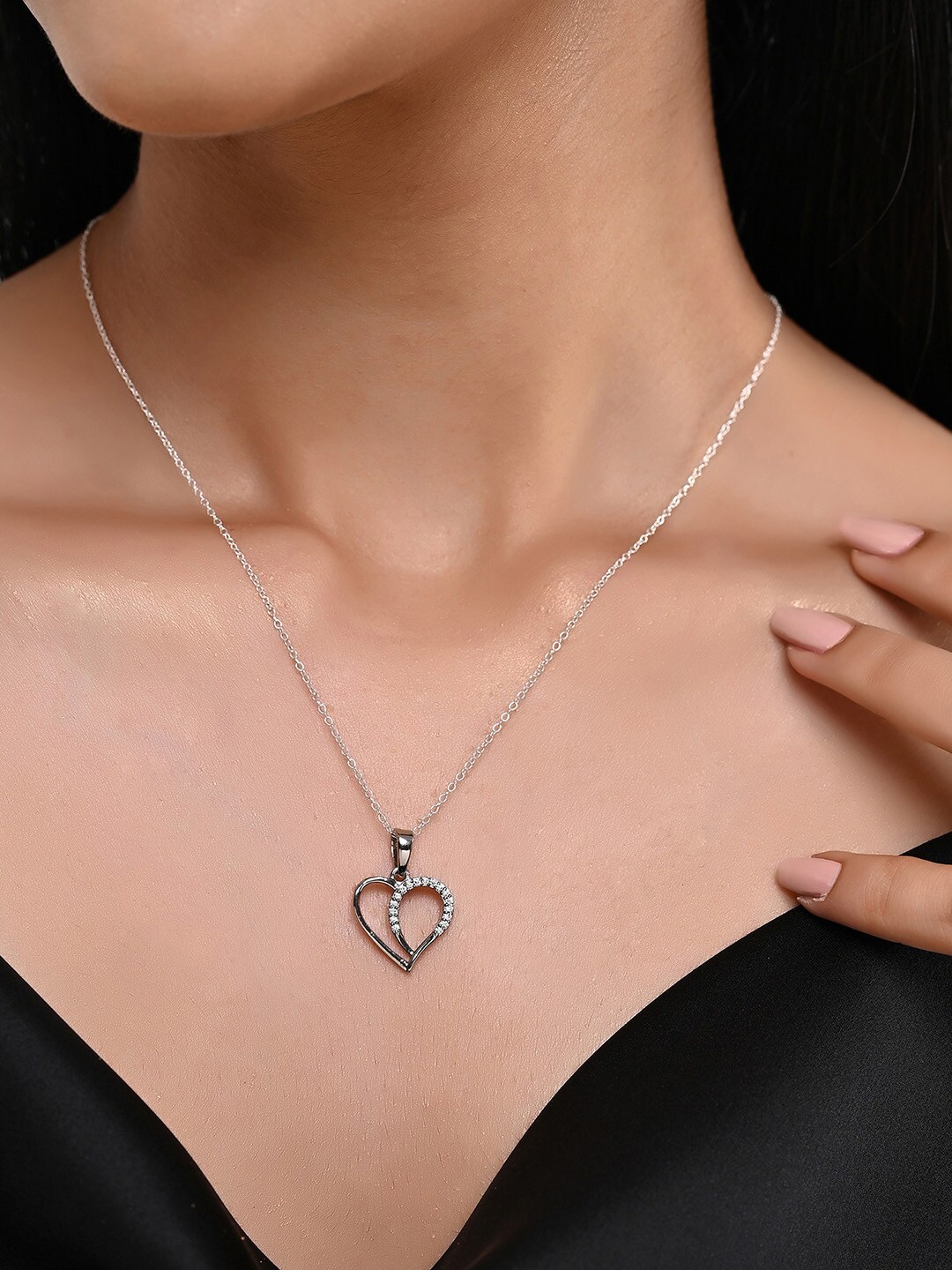 

March by FableStreet 925 Sterling Silver Rhodium-Plated Zircon Heart Shaped Necklace